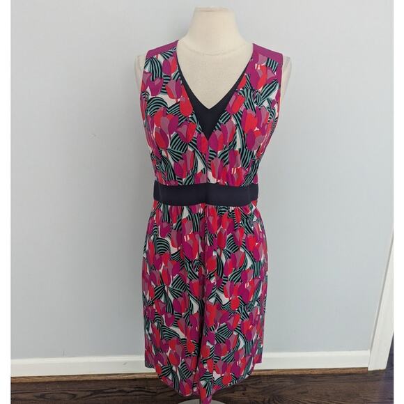 Tory Burch Augustina Printed Tulip Floral Logo Hidden Dress Aline Medium Vneck - Picture 1 of 16
